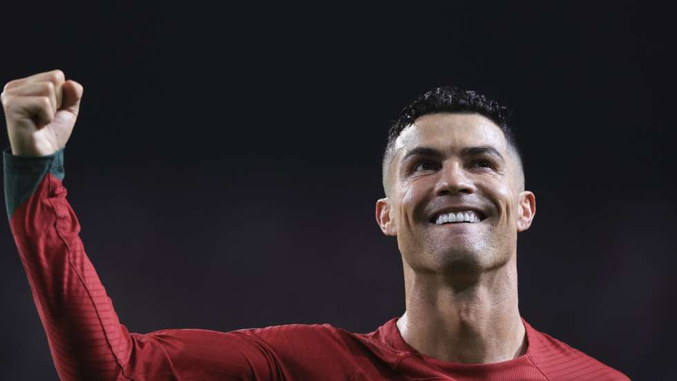 Portugal's Cristiano Ronaldo celebrates after scoring a goal against Slovakia during their UEFA EURO 2024 qualifying soccer match, at Dragao stadium, in Porto, north of Portugal, 13 October 2023. JOSE COELHO/LUSA