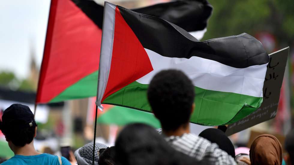 epa11014977 Protesters hold a Palestine flag during a pro-Palestine demonstration in Sydney, Australia, 07 December 2023. Thousands of Israelis and Palestinians have died since the militant group Hamas launched an unprecedented attack on Israel from the Gaza Strip on 07 October, and the Israeli strikes on the Palestinian enclave which followed it.  EPA/BIANCA DE MARCHI AUSTRALIA AND NEW ZEALAND OUT