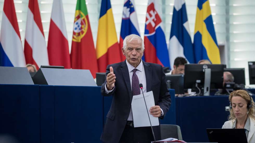 epa10181454 EU's High Representative for Foreign Affairs and Security Policy Josep Borell speaks during a questions session during a debate on the war in Ukraine at the European Parliament in Strasbourg, France, 13 September 2022. MEPs will discuss the latest developments in Ukraine with EU Foreign Policy Chief Joseph Borrell ahead of a vote later in the week on a 5 billion euros macro-financial loan to help Ukraine.  EPA/CHRISTOPHE PETIT TESSON