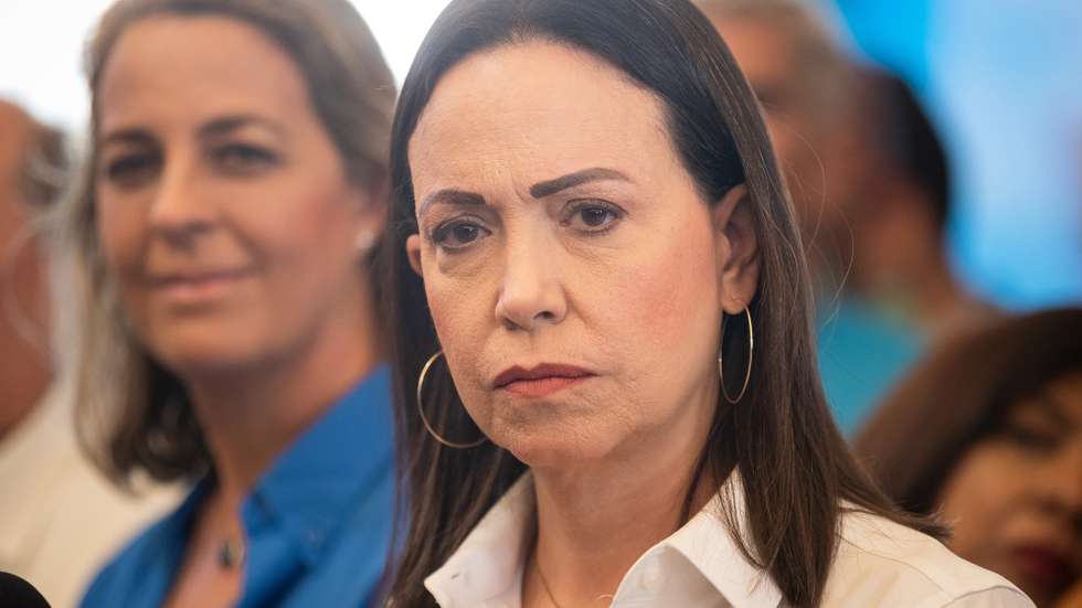 epa11014204 Opposition activist Maria Corina Machado (R) attends a press conference in Caracas, Venezuela, 06 December 2023. The candidate of the main opposition coalition in Venezuela, Maria Corina Machado, stated  that she has 'nothing to appeal' to the Supreme Court of Justice (TSJ), 'for now', to enable her to participate in the presidential elections of 2024, for which it is currently vetoed by the decision of the Comptroller General's Office.  EPA/Ryaner Pena R.