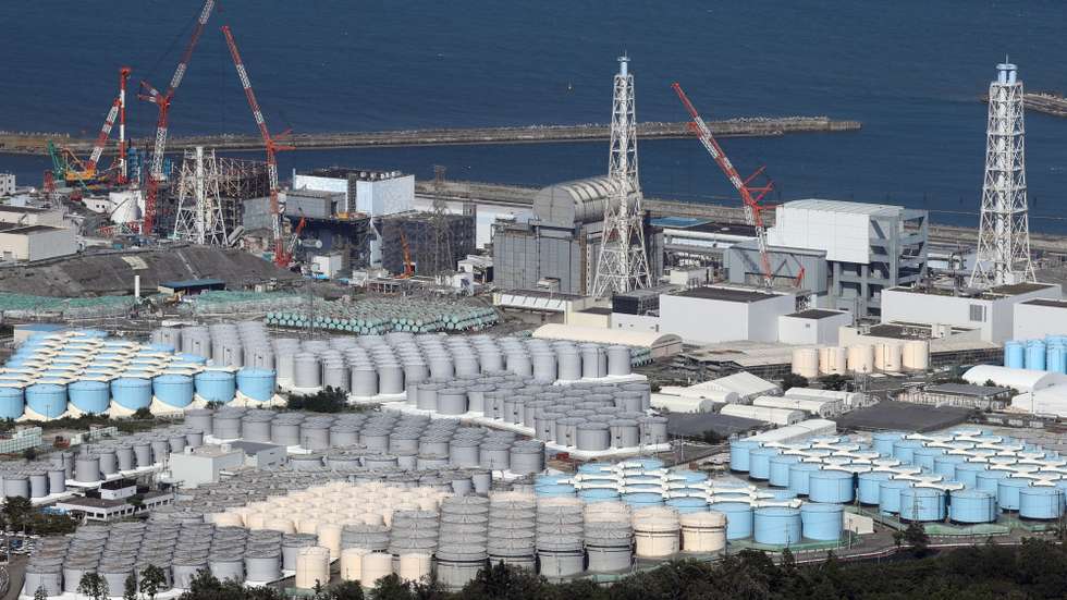 epa10900851 This aerial picture from a Jiji Press charter aircraft shows tanks containing radioactive water at the Fukushima Daiichi nuclear power plant in Okuma, Fukushima Prefecture, Japan, 24 August 2023 (issued 05 October 2023). On 05 October 2023, plant operator Tokyo Electric Power Company Holdings Inc. (TEPCO) started the second offshore discharge of treated radioactive water containing radioactive tritium diluted with a large amount of seawater from the Fukushima nuclear power plant into the Pacific Ocean.  EPA/JIJI PRESS JAPAN OUT EDITORIAL USE ONLY