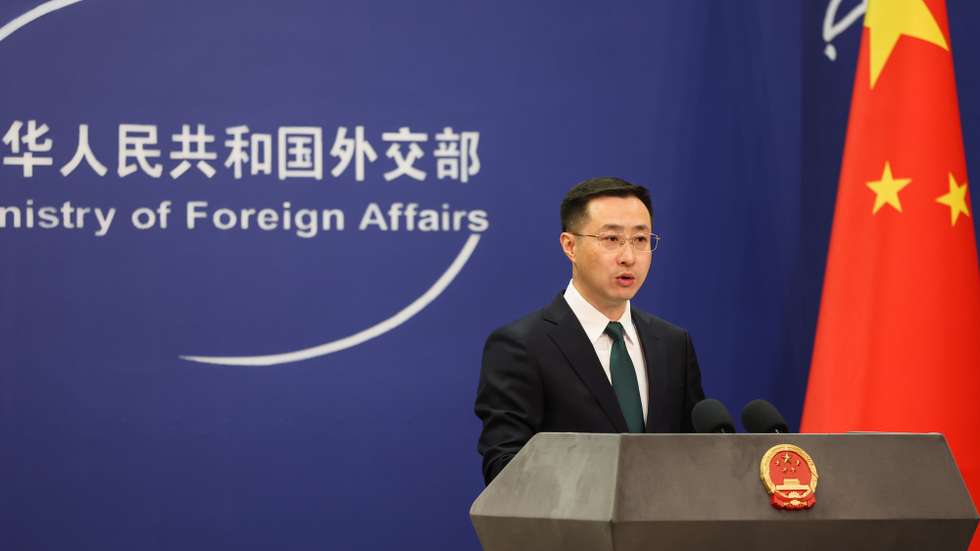 epa11279421 China’s Ministry of Foreign Affairs spokesperson, Lin Jian, speaks during a press conference in Beijing, China, 15 April 2024. China's Foreign Ministry spokesperson Lin Jian expressed 'deep concern' over the escalation of conflict following Iran’s missile and drone attack on Israel, and 'urge both sides to avoid escalation of the situation'.  EPA/WU HAO
