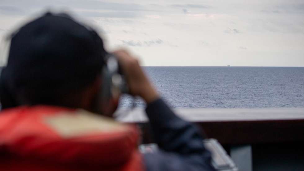 epa11365463 A handout photo taken 23/24 May 2024 and made available by the Taiwan Ministry of National Defense on 24 May 2024, shows a Taiwanese navy personnel aboard a Taiwan's Ma Kong (DDG-1805) Kee Lung-class guided-missile destroyer monitors the movement of Chinese destroyer Xi'an (DDG-153) (far R) at an undisclosed location around the waters of Taiwan. According to Chinese state media Xinhua, 'the Eastern Theater Command of the Chinese People's Liberation Army (PLA) started a two-day joint military drills surrounding the island of Taiwan on 23 May'. Taiwan's Defense Ministry stated on 23 May that China was engaging in 'irrational provocation' by encircling Taiwan with its ongoing military exercises, just days after President William Lai's inauguration.  EPA/TAIWAN DEFENSE MINISTRY / HANDOUT MANDATORY CREDIT   HANDOUT EDITORIAL USE ONLY/NO SALES HANDOUT EDITORIAL USE ONLY/NO SALES