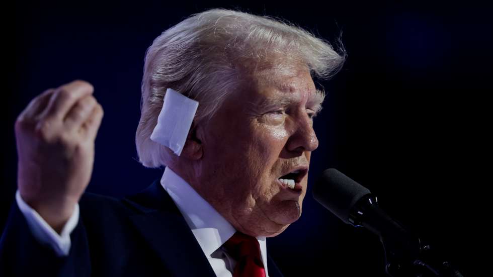 epa11486730 Republican presidential nominee Donald Trump speaks on the fourth day of the Republican National Convention (RNC) at Fiserv Forum in Milwaukee, Wisconsin, USA, 18 July 2024. The convention comes days after a 20-year-old Pennsylvania man attempted to assassinate former president and current Republican presidential nominee Donald Trump. The 2024 Republican National Convention is being held from 15 to 18 July, in which delegates of the United States' Republican Party select the party's nominees for president and vice president in the 2024 United States presidential election.  EPA/ALLISON DINNER