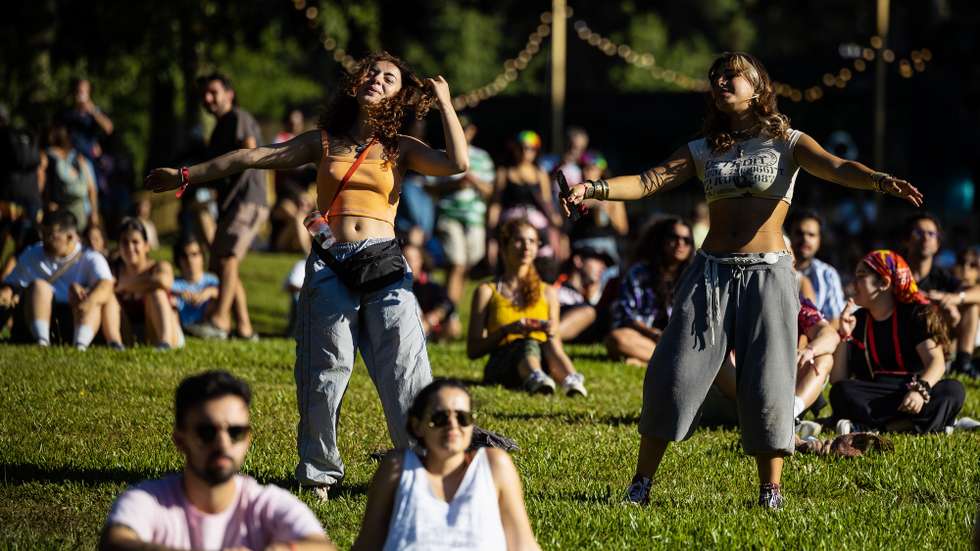 Festival goers enjoy the opening day of the Paredes de Coura music festival in Paredes de Coura, northern Portugal, 14 August 2024. The festival runs through 17 August. JOSE COELHO/LUSA