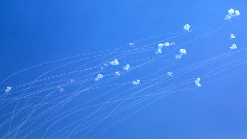 epa11622382 The Israeli 'Iron Dome' air defense system intercepts missiles fired from south Lebanon over the city of Safed in upper Galilee, northern Israel, 24 September 2024. According to the Israeli authorities, over 50 missiles were identified crossing from Lebanon into Israeli territory, and most of them were intercepted. Israel's army had struck Lebanon in the past 24h against what it said was 'dozens of Hezbollah targets in numerous areas in southern Lebanon'. The Lebanese Health Ministry said on 23 September that almost 500 people were killed following the Israeli strikes on Lebanon.  EPA/ATEF SAFADI