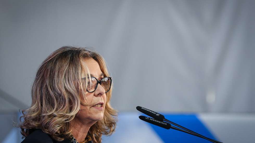 A ministra da Saúde, Ana Paula Martins discursa durante o lançamento da obra do novo Hospital de Todos os Santos, em Lisboa, 07 de outubro de 2024. RODRIGO ANTUNES/LUSA