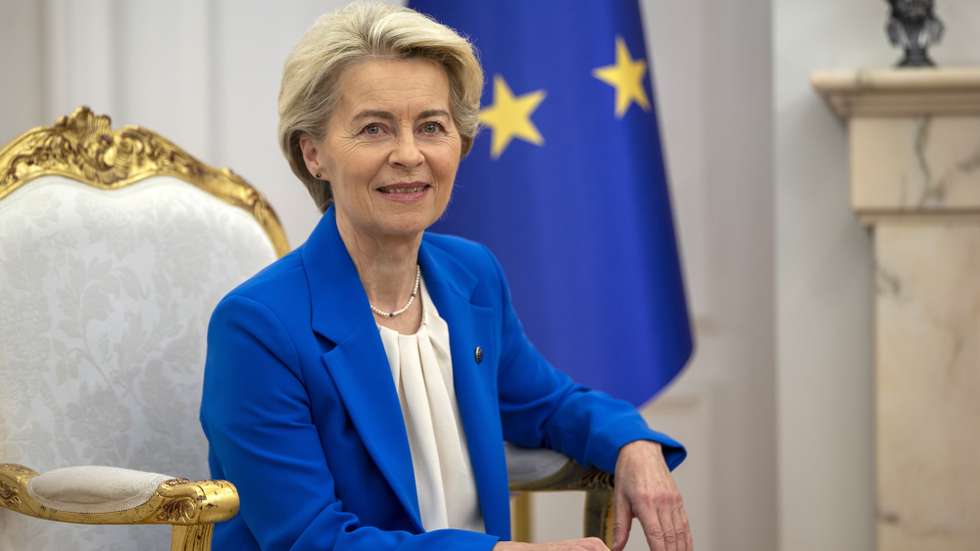 epa11684529 European Commission President Ursula von der Leyen during her meeting with Kosovo's president in Pristina, Kosovo, 26 October 2024. Ursula von der Leyen is on an official visit to Kosovo as part of her trip to Western Balkans to discuss Western Balkan countries' progress on the EU path.  EPA/VISAR KRYEZIU