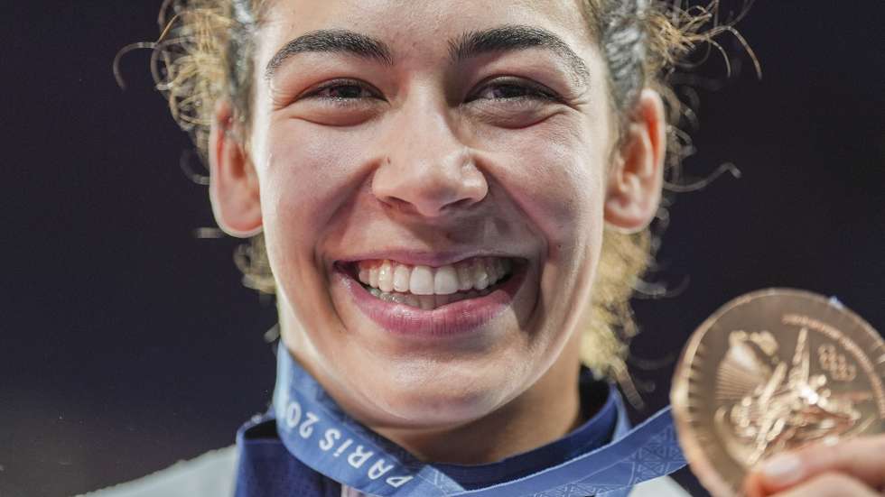 A judoca portuguesa Patrícia Sampaio conquista a medalha de bronze durante os Jogos Olímpicos de Paris, em Paris, França, 1 de agosto de 2024. HUGO DELGADO/LUSA