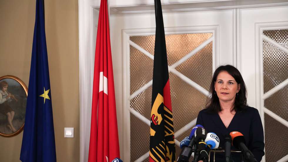 epa11787466 German Foreign Minister Annalena Baerbock attends a press conference after a meeting with Turkish Foreign Minister Hakan Fidan, in Ankara, Turkey, 20 December 2024.  EPA/NECATI SAVAS