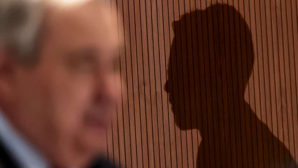 epa11921601 A shadow is seen behind U.N. Secretary-General Antonio Guterres during the Conference on Disarmament High-level Segment at the European headquarters of the United Nations in Geneva, Switzerland, 24 February 2025.  EPA/SALVATORE DI NOLFI