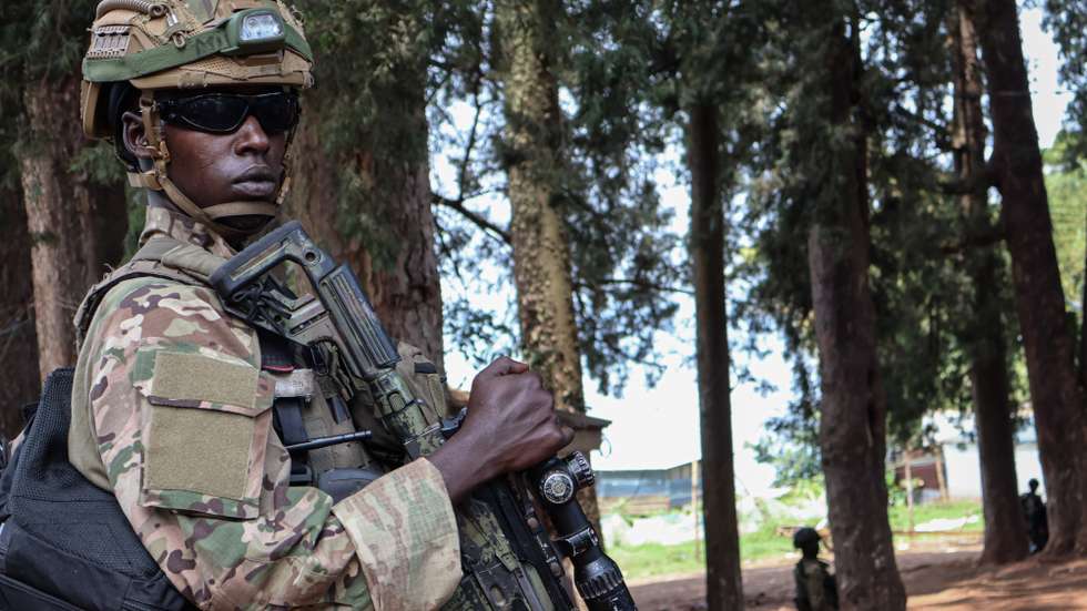 epa11916345 An armed soldier with the M23 armed group keeps watch in Bukavu, South Kivu, Democratic Republic of the Congo (DR Congo), 22 February 2025. The M23 armed group seized Goma and Bukavu, two major cities in eastern DR Congo. United Nations officials in Africa warned during a UN Security Council on 19 February, that the offensive of the M23 in mineral-rich eastern Congo threatens peace in the wider region.  EPA/MARIE JEANNE MUNYERENKANA