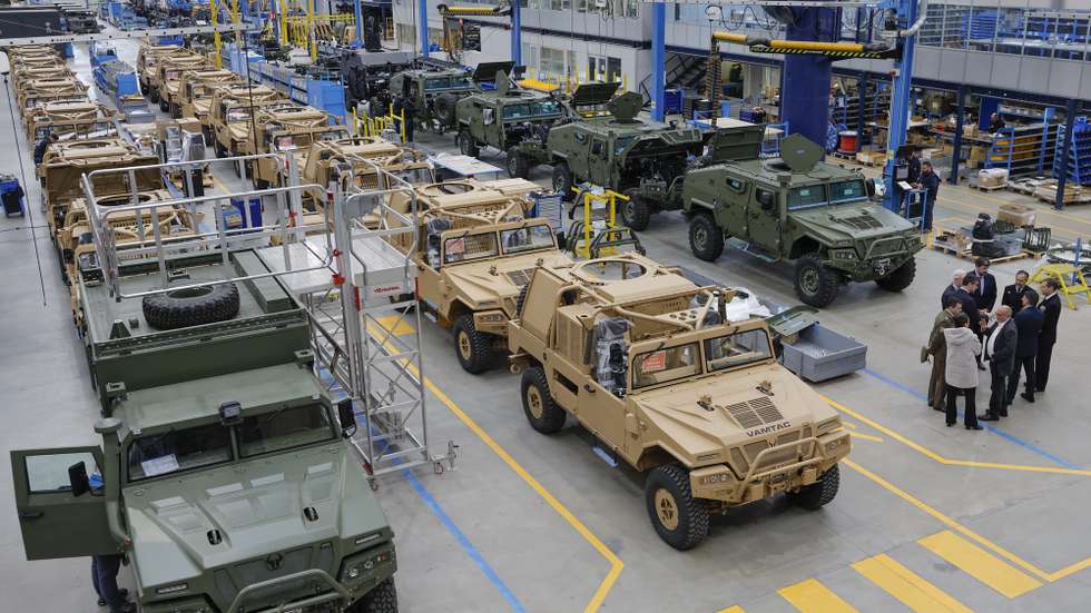 epa11969903 Military off-road vehicles are seen on the assembly line of Spanish company Urovesa, which specializes in the design and manufacture of Armed Forces' vehicles, in Valga, north-western Spain, 17 March 2025. Spain's Prime Minister Pedro Sanchez stated on 11 March 2025 that he is willing to reach 2 percent of GDP in military spending by next year, before 2029, and reaffirmed support for the EU's 'ReArm Europe' defense plan, saying the arms race will also provide an opportunity to reindustrialize Spain and the continent. With about 1.28 percent spent on defense last year, Spain is proportionally one of the lowest NATO defense spenders.  EPA/LAVANDEIRA JR