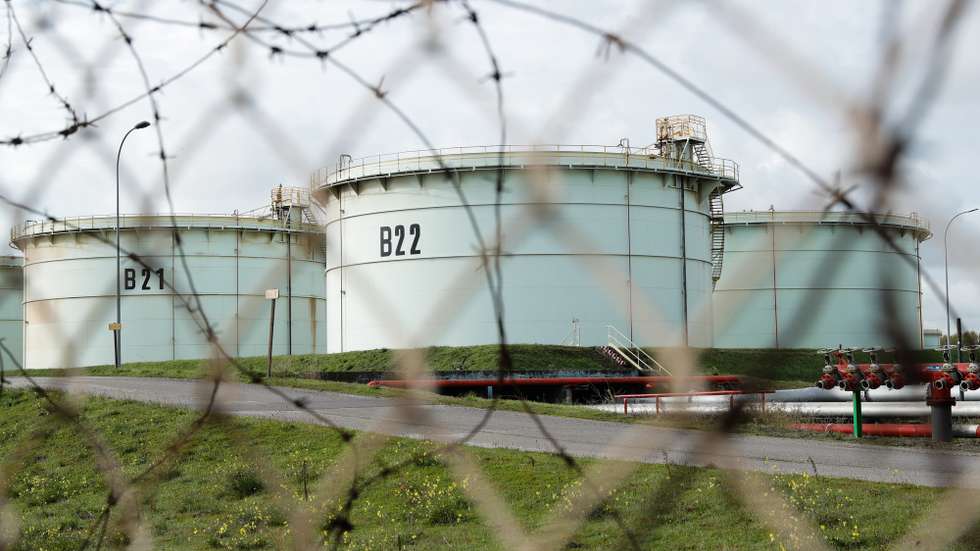 epa10243739 Oil tanks at TotalEnergies fuel depot in Mardyck near Dunkerque, France, 14 October 2022. Since 27 September, General Confederation of Labour (CGT) and other trade unions have been on strike to improve working conditions in the face of inflation. The strike at refineries affected the country's domestic fuel output and caused shortage at French gas stations.  EPA/TERESA SUAREZ