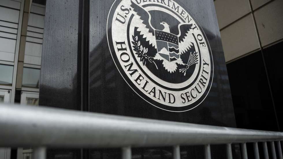 epa11964791 A general view of the Department of Homeland Security Seal at the Immigration and Customs Enforcement (ICE) headquarters during a protest calling for the release of arrested Palestinian student protester Mahmoud Khalil in Washington, DC, USA, 14 March 2025. Last week in New York, federal agents arrested Khalil, an American green card holder who led protests against Israel's operations in Gaza at Columbia University last year, and then quickly transferred him to Louisiana for deportation proceedings.  EPA/GRAEME SLOAN