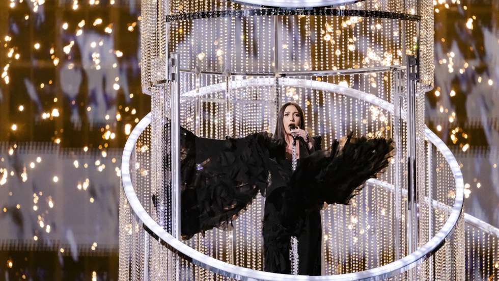 epa12104348 Israel's Yuval Raphael performs the song 'New Day Will Rise' during the show of the second semi-final at the 69th Eurovision Song Contest in Basel, Switzerland, 15 May 2025. The grand final of the ESC 2025 is scheduled for 17 May.  EPA/GEORGIOS KEFALAS