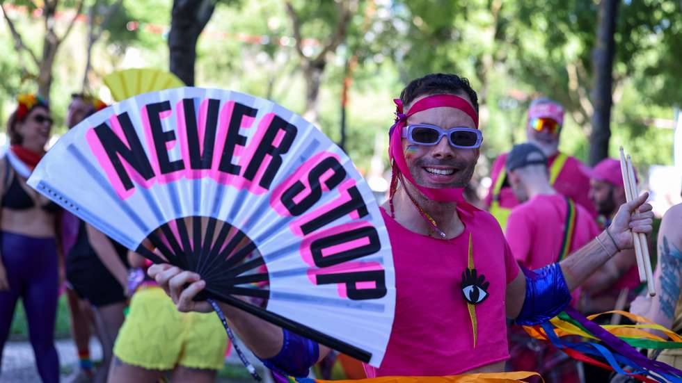 People take part in the 26th Lisbon Pride Parade, in Lisbon, Portugal, 07 June 2025. The Lisbon Pride LGBT parade takes place in the Portuguese capital against the discrimination of people with various sexual orientations. ANTONIO COTRIM/LUSA