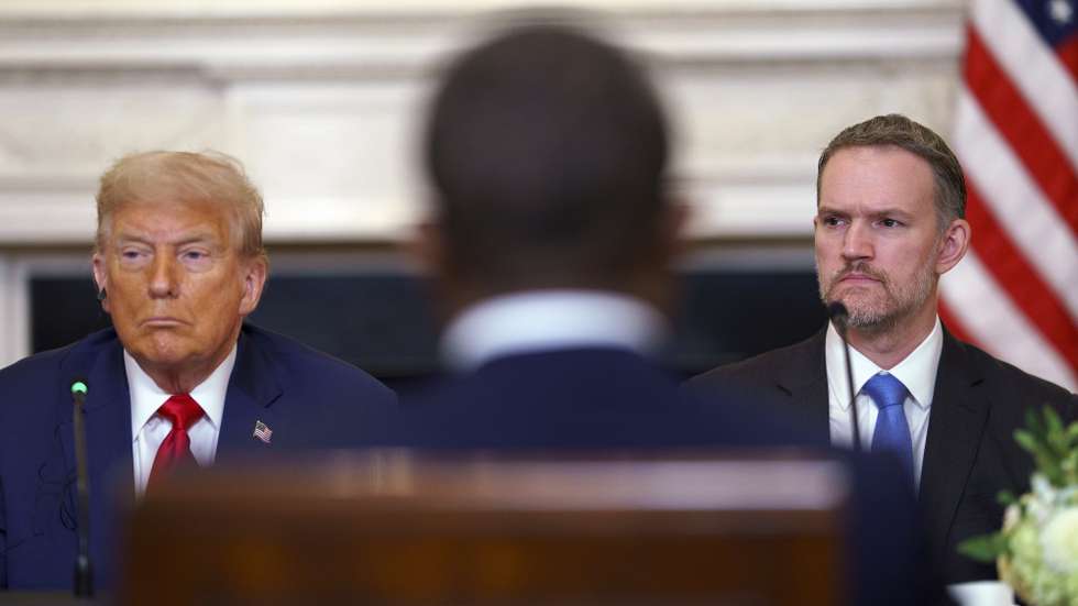 epa12227763 US Trade Representative Jamieson Greer (R) listens as US President Donald Trump (L) meets with African leaders at the White House, Washington, DC, USA, 09 July 2025. US President Trump is meeting with the leaders of Gabon, Guinea-Bissau, Liberia, Mauritania and Senegal at the White House to discuss trade.  EPA/WILL OLIVER / POOL