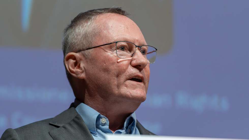 epa11443317 Commissioner for Human Rights of Council of Europe Michael O'Flaherty speaks at the closing ceremony of the Human Rights Conference, during EuroPride 2024, in Thessaloniki, Greece, 28 June 2024. EuroPride is a pan-European international LGBTI event featuring a Pride parade, hosted by a different European city each year. EuroPride in Thessaloniki was initially due to take place in 2020 but it was cancelled due to the coronavirus pandemic. Members voted at the AGM in 2020 to allow Thessaloniki Pride to host EuroPride in 2024 instead.  EPA/NIKOS ARVANITIDIS
