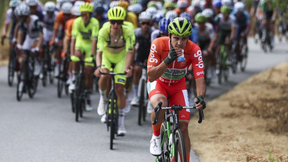 Portuguese olympic champion Iuri Leitão (CAJA RURAL-SEGUROS RGA) in action during the sixth stage of the 86th Volta a Portugal over 175,2 km between Águeda and Guarda, Portugal, 12th August 2025. TIAGO PETINGA/LUSA