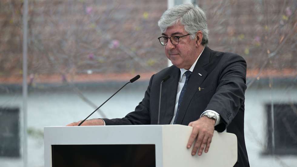 O reitor da Universidade do Porto, António Sousa Pereira, discursa na sessão de inauguração da sede do BIOPOLIS, formado pelo CIBIO - Centro de Investigação em Biodiversidade e Recursos Genéticos da Universidade do Porto, pela Universidade de Montpellier (França), e pela Porto Business School, em Vila do Conde, 24 de março de 2025. O BIOPOLIS dedicar-se-á à investigação da diversidade biológica, dos ecossistemas e do meio ambiente. FERNANDO VELUDO/LUSA