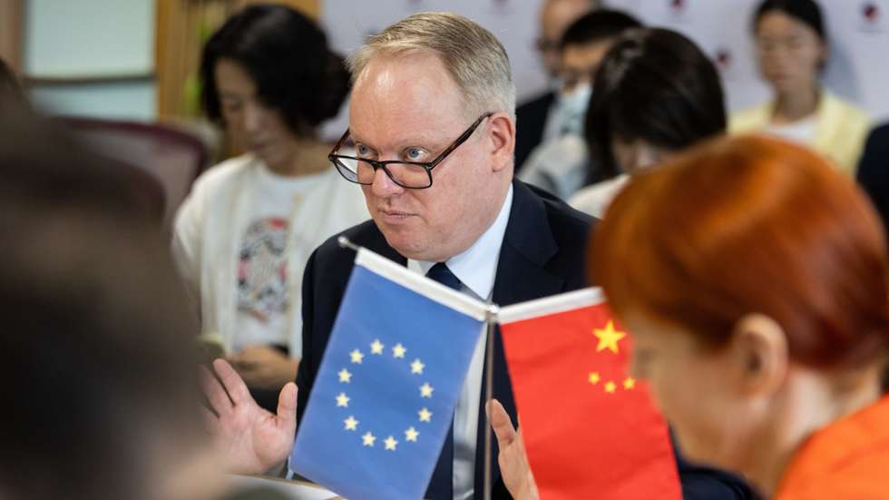 epa12383855 European Chamber President Jens Eskelund speaks at a press conference in Beijing, China, 17 September 2025, where the European Chamber launched its report, European Business in China Position Paper 2025/2026.  EPA/JESSICA LEE
