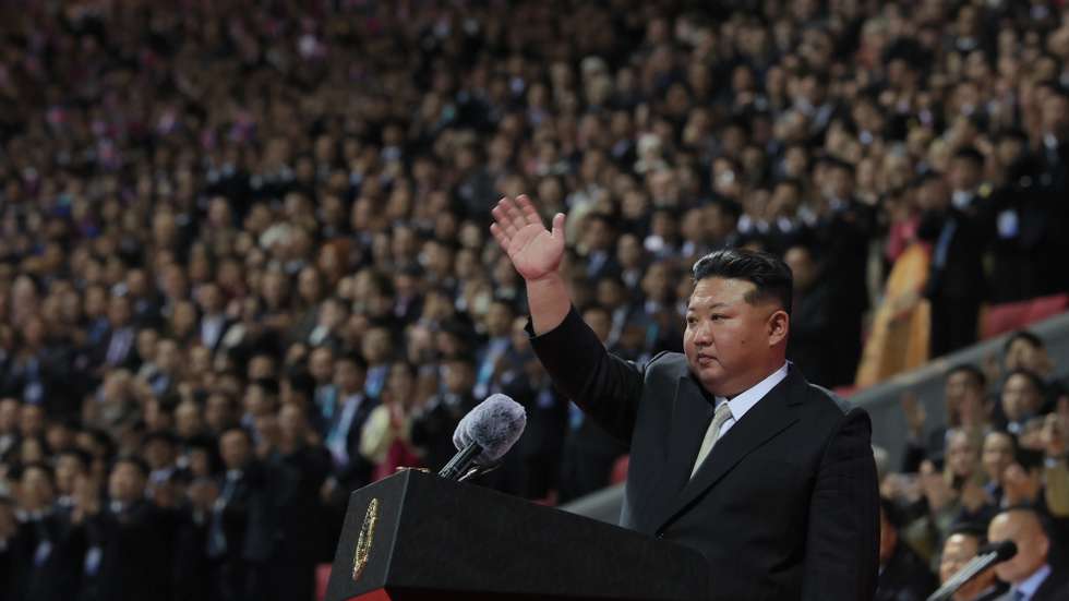 epa12444369 North Korean leader Kim Jong Un waves during an event marking the 80th anniversary of the founding of the Workers’ Party of Korea at the Rungrado 1st of May Stadium in Pyongyang, North Korea, 09 October 2025. A delegation from Russia’s ruling United Russia party, led by Russian Security Council Deputy Chairman Dmitry Medvedev, are in Pyongyang to take part in the celebrations.  EPA/EKATERINA SHTUKINA/ SPUTNIK / GOVERNMENT PRESS SERVICE / POOL MANDATORY CREDIT