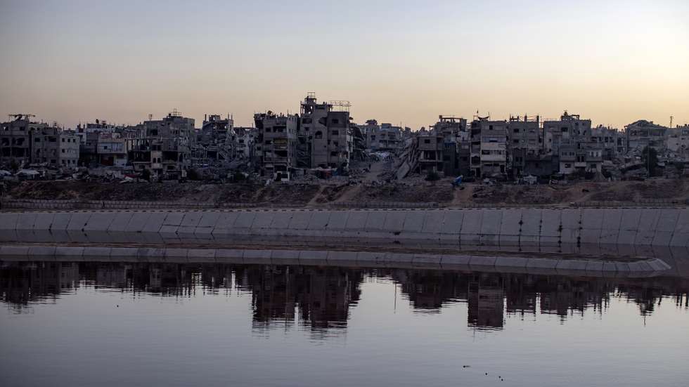 epa12482111 A general view over a rainwater collection basin in Khan Younis, southern Gaza Strip, 25 October 2025.  EPA/HAITHAM IMAD
