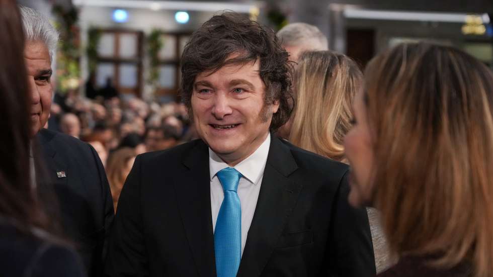 epa12582513 Argentine President Javier Milei at Oslo City Hall before the Nobel Peace Prize award ceremony, in Oslo, Norway, 10 December 2025. Venezuelan opposition leader Maria Corina Machado was awarded the Nobel Peace Prize 2025 for her tireless work to secure democratic rights for the people of Venezuela, and for her fight for a just and peaceful transition from dictatorship to popular rule. Due to the circumstances in her home country of Venezuela, the Nobel Peace Prize laureate was unable to attend the award ceremony in Norway.  EPA/OLE BERG-RUSTEN / POOL  NORWAY OUT