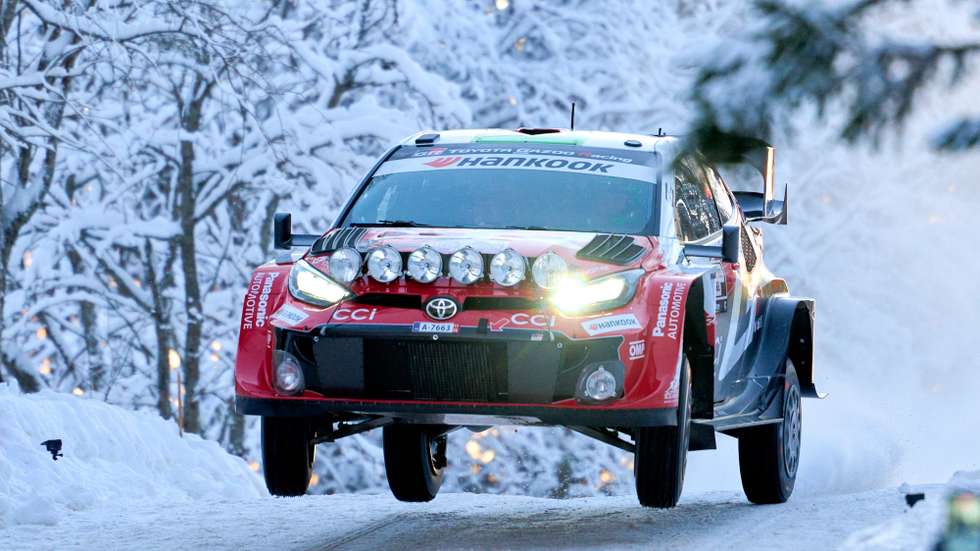 epa12736489 Elfyn Evans (Great Britain) and co-driver Scott Martin (Great Britain) compete in their Toyota GR Yaris Rally1 during Rally Sweden, round two of the FIA World Rally Championship, in Umea, Sweden, 13 February 2026.  EPA/Peo Moller  SWEDEN OUT