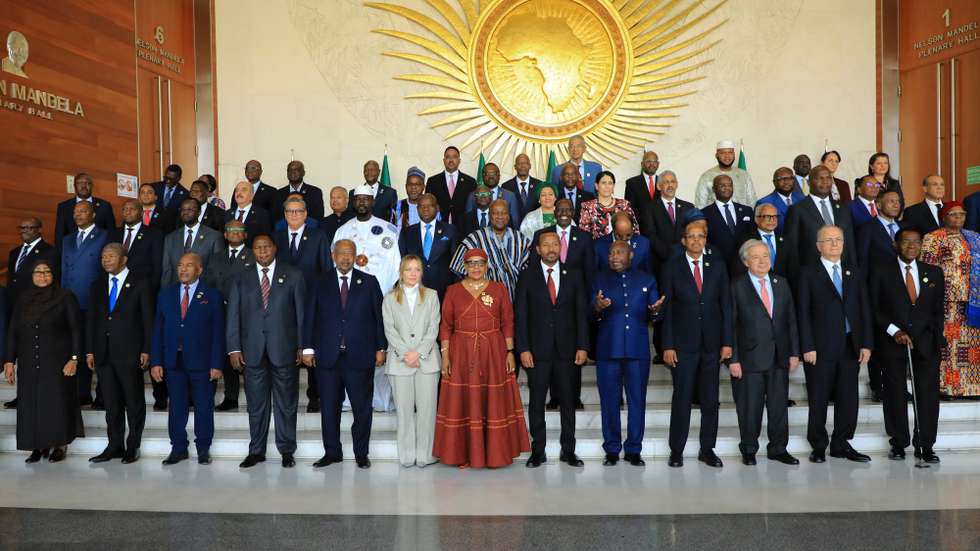 epa12738200 Participants pose for a family photo during the African Union’s 39th Ordinary Session of Assembly of Heads of State and Government in Addis Ababa, Ethiopia, 14 February 2026. The two-day summit’s 2026 theme is ‘Assuring Sustainable Water Availability and Safe Sanitation Systems to Achieve the Goals of Agenda 2063.”  EPA/MINASSE WONDIMU HAILU