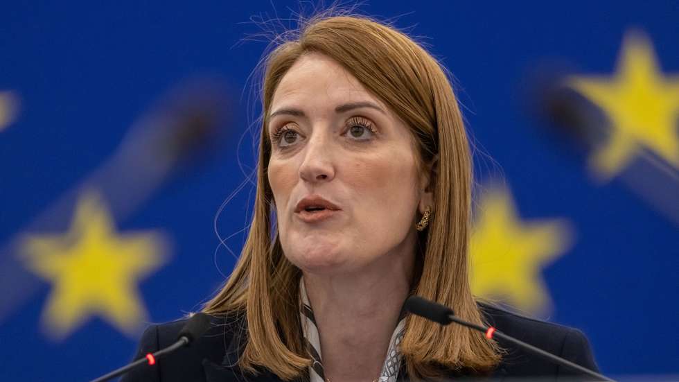 epa12720980 European Parliament President Roberta Metsola speaks during the opening of the plenary session in Strasbourg, France, 09 February 2026. The current plenary session runs from 09 to 12 February 2026.  EPA/CHRISTOPHE PETIT TESSON