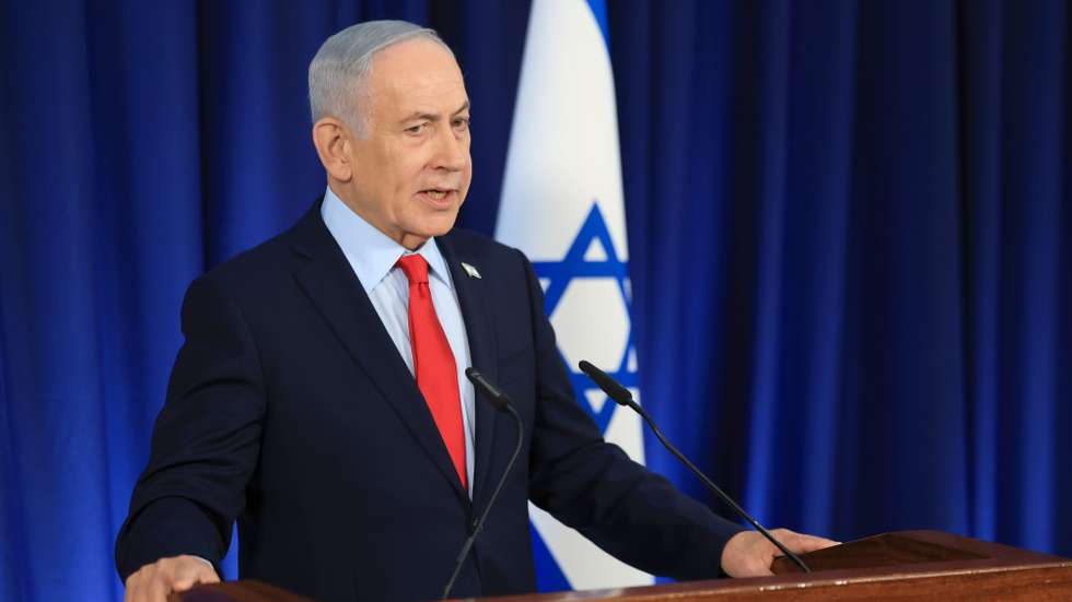 epa12834006 Israeli Prime Minister Benjamin Netanyahu speaks during a press conference in Jerusalem, 19 March 2026, amid the US-Israel conflict with Iran.  EPA/RONEN ZVULUN / POOL