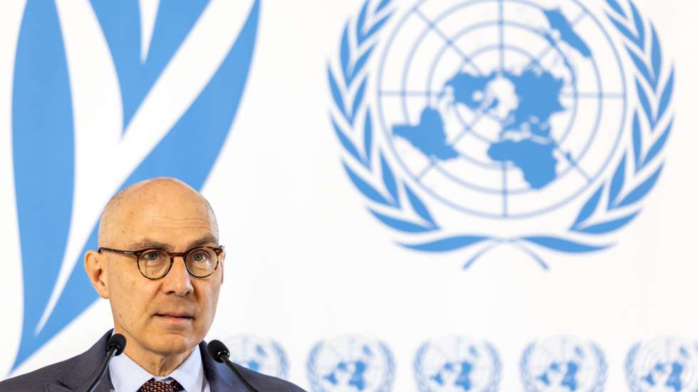 epa12798556 UN High Commissioner for Human Rights Volker Turk speaks to the media during a stakeout, giving an update on the Middle East crisis at the European headquarters of the United Nations in Geneva, Switzerland, 06 February 2026.  EPA/SALVATORE DI NOLFI