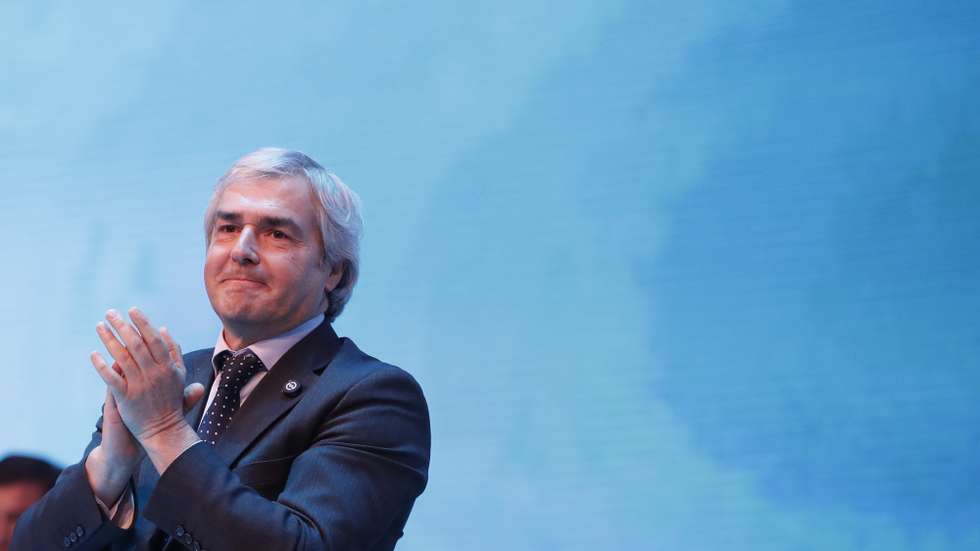 Nuno Melo, presidente do CDS-PP, momentos antes de discursar após a reeleição como presidente do partido no encerramento do XXXII Congresso do partido, em Alcobaça, 17 maio 2026. PAULO CUNHA/LUSA