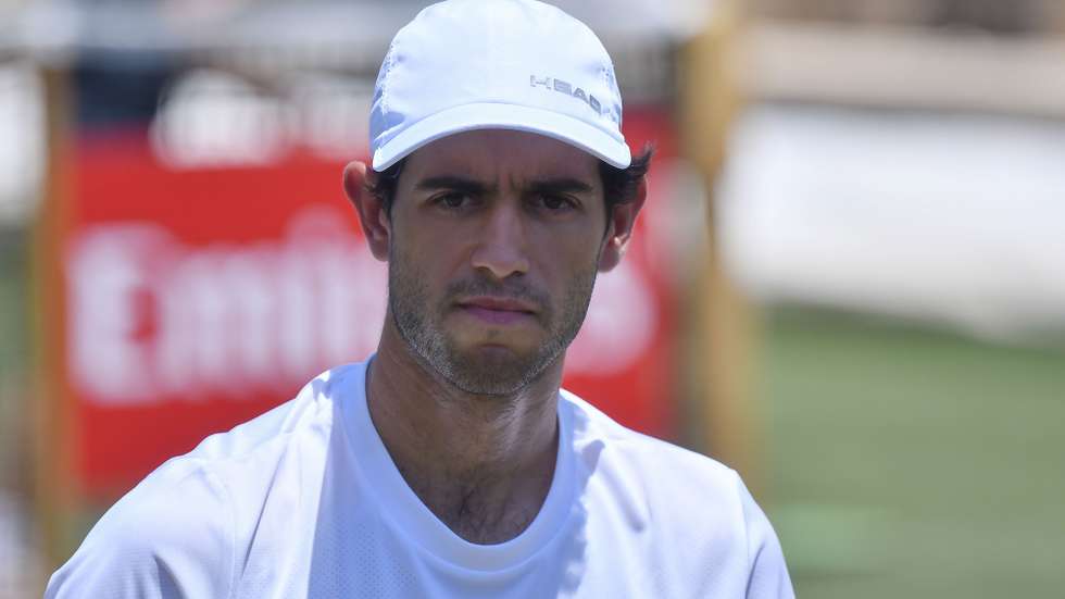 epa13058298 Nuno Borges of Portugal in action during his Men's Singles second round match against Jan-Lennard Struff of Germany at the Mallorca Championships tennis tournament in Santa Ponca, Majorca island, Spain, 23 June 2026.  EPA/MIQUEL A. BORRAS