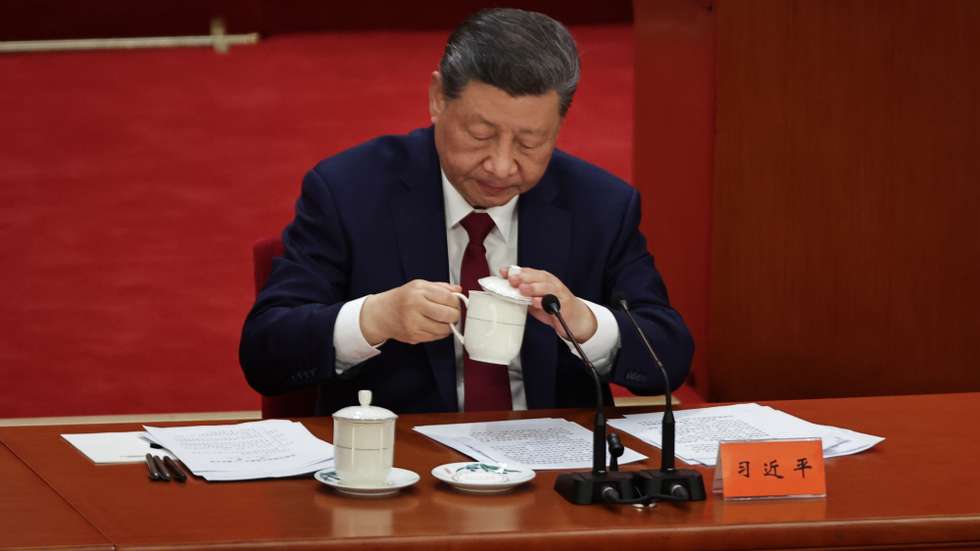 epa13076909 Chinese president Xi Jinping lifts a tea cup during the celebration of the 105th founding anniversary of the Chinese Communist Party at the Great Hall of the People, in Beijing, China, 01 July 2026. China celebrates the 105th anniversary of the founding of the ruling Chinese Communist Party on 01 July.  EPA/ANDRES MARTINEZ CASARES
