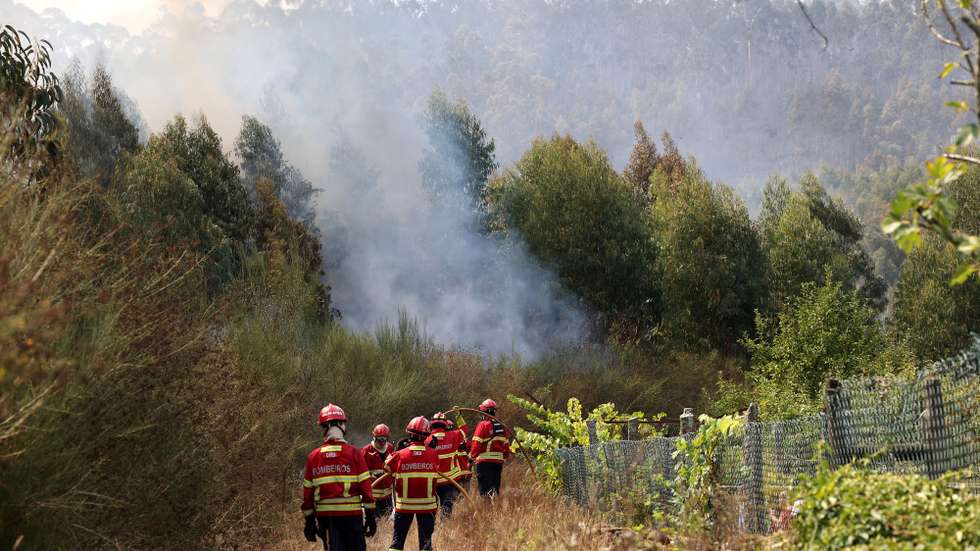 Bombeiros combatem o incêndio florestal que deflagrou ao final da tarde de segunda-feira em Rebordões, no concelho de Santo Tirso, em Burgães, 18 de agosto de 2026. ESTELA SILVA/LUSA