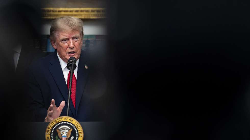 epa13179557 US President Donald Trump speaks during a meeting with technology leaders in the Roosevelt Room of the White House in Washington, DC, USA, 19 August 2026.  EPA/AL DRAGO / POOL