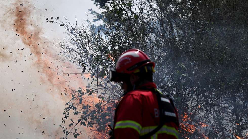Bombeiros combatem o incêndio florestal que deflagrou ao final da tarde de segunda-feira em Rebordões, no concelho de Santo Tirso, em Burgães, 18 de agosto de 2026. ESTELA SILVA/LUSA
