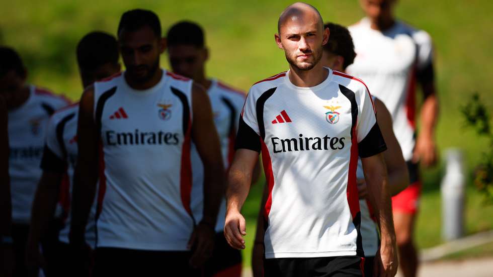 Benfica player Fredrik Aursnes during today’s training session at the Benfica Campus, as they prepare for tomorrow’s Europa League third qualifying round soccer match against Hearts, Seixal, Portugal, 12th August 2026. FILIPE AMORIM/LUSA