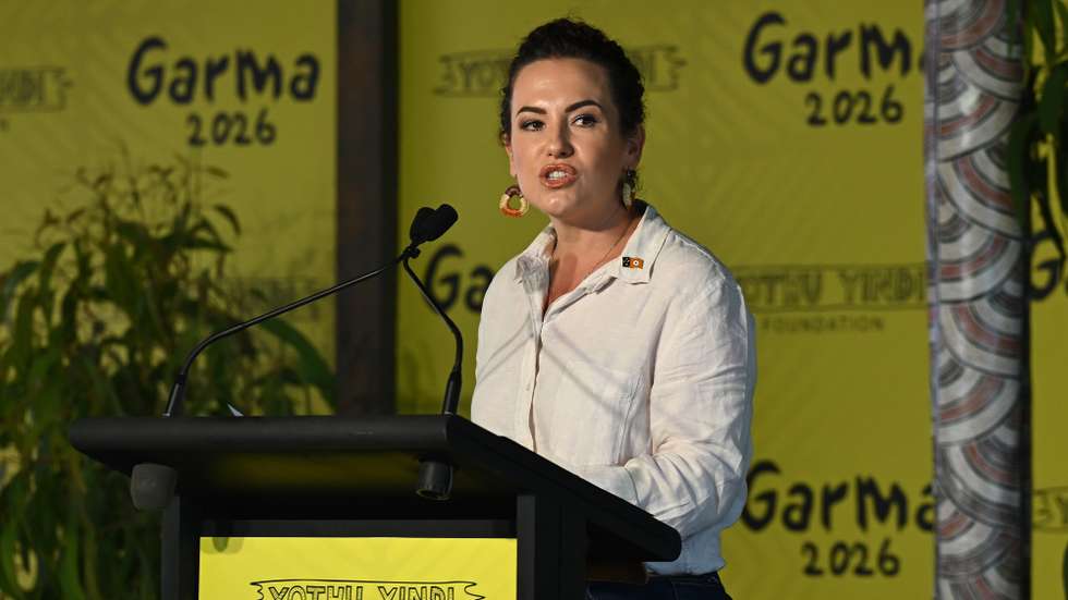 epa13143285 Lia Finocchiaro MLA, Chief Minister of the Northern Territory speaks during the 26th annual Garma Festival in Gulkula, Northern Territory, Australia, 31 July 2026. The Garma Festival takes place on the remote northeast Arnhem Land, celebrating Yolngu culture and customs in a four-day event hosted by the Yothu Yindi Foundation.  EPA/JAMES ROSS AUSTRALIA AND NEW ZEALAND OUT
NO ARCHIVING - VISUALS FROM THE YYF GARMA 26TH ANNIVERSARY ARE STRICTLY FOR NEWS AND CURRENT AFFAIRS COVERAGE ONLY. VISUALS MUST NOT BE USED FOR PROMOTIONAL, ADVERTISING, COMMERCIAL, FUNDRAISING OR ANY OTHER PURPOSE