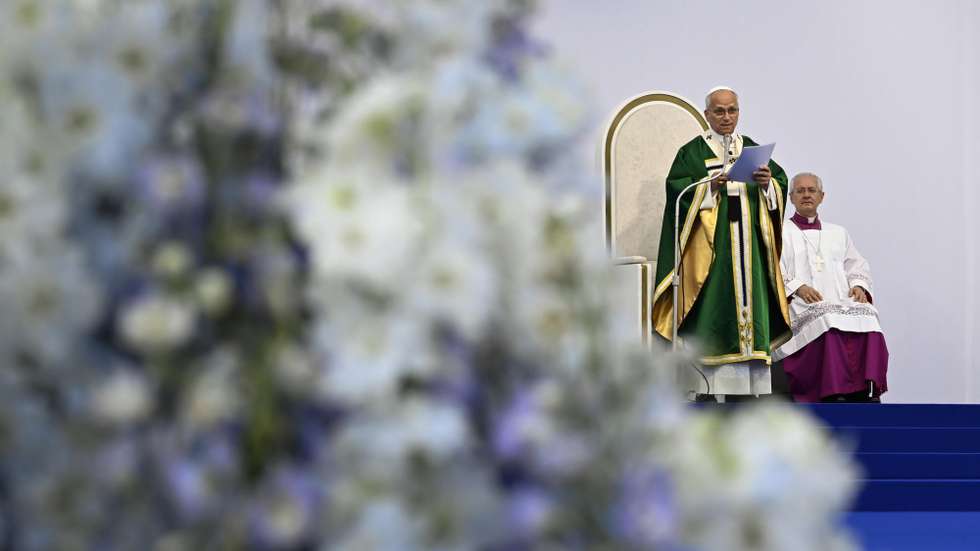 epa13266177 A handout picture provided by the Vatican Media shows Pope Leo XIV (L) leading a mass on the meadow of the Shrine of Our Lady of Lourdes, in the town of Lourdes, France, 27 September 2026. The Pontiff's apostolic journey to France runs from 25 to 28 September under the motto "So That the World May Have Life".  EPA/VATICAN MEDIA HANDOUT HANDOUT EDITORIAL USE ONLY/NO SALES