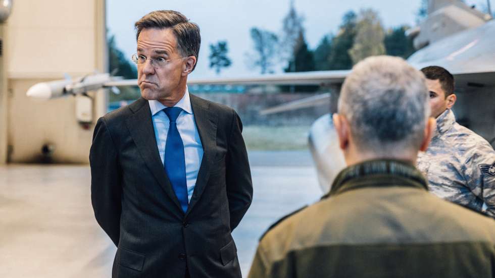 epa13304190 A handout photo made available by Estonian Ministry of Defence shows NATO Secretary General Mark Rutte reacts during his visit to Amari Air Base, in Amari, Estonia, 14 October 2026.  EPA/ESTONIAN MINISTRY OF DEFENCE / HANDOUT  HANDOUT EDITORIAL USE ONLY/NO SALES