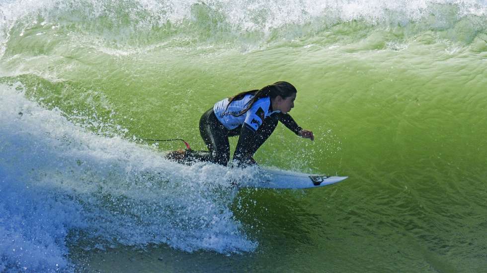 epa13309593 Portuguese surfer Francisca Veselko competes in the Meo Rip Curl Pro Portugal surfing event as part of the World Surf League (WSL) World Tour at Supertubos beach in Peniche, Portugal, 16 October 2026.  EPA/CARLOS BARROSO