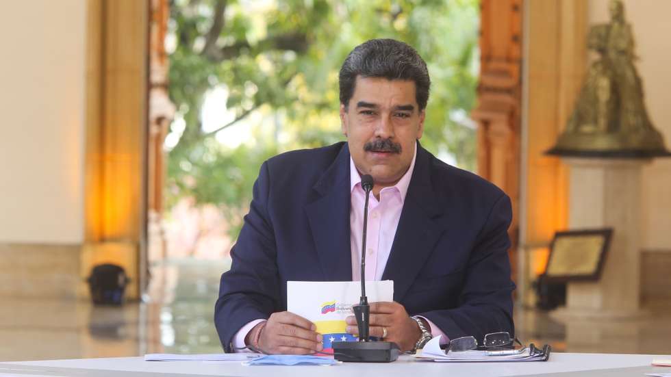 epa09043731 A handout photo made available by Miraflores Press shows President of Venezuela, Nicolas Maduro, during a press conference, in Caracas, Venezuela, 28 February 2021. The president of Venezuela, Nicolas Maduro, said this Sunday that he will be vaccinated 'next week' against the SARS-CoV-2 virus, which causes covid-19, a disease that has caused the death of more than 1,340 people in the Caribbean country.  EPA/Miraflores Press HANDOUT (MANDATORY CREDIT ) HANDOUT EDITORIAL USE ONLY/NO SALES