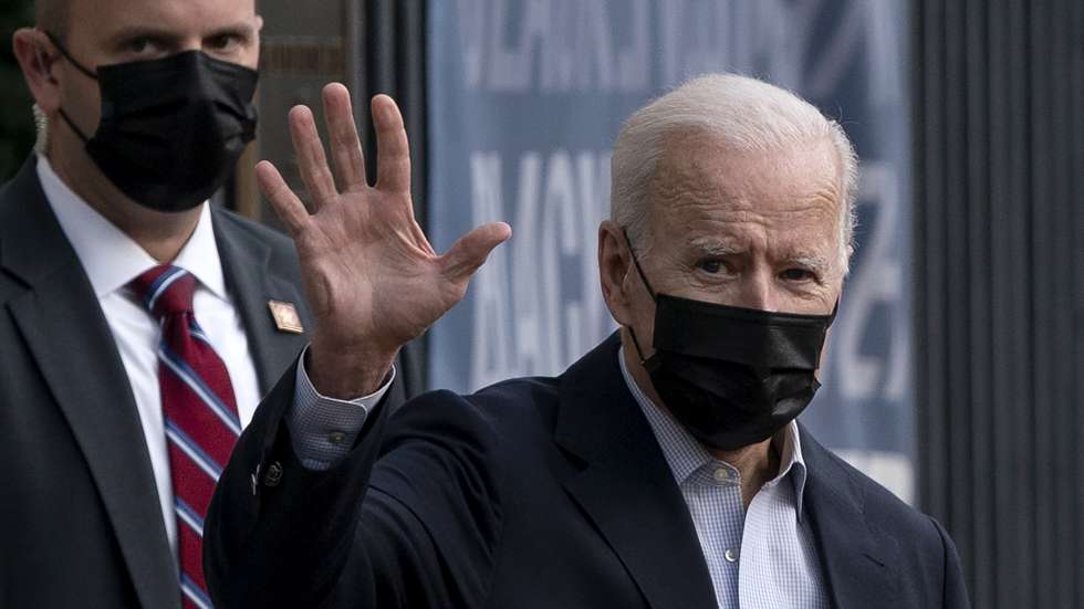 epa09128033 US President Joe Biden departs the Church of the Holy Trinity in Georgetown, in Washington, DC, 10 April 2021.  EPA/Alex Edelman / POOL