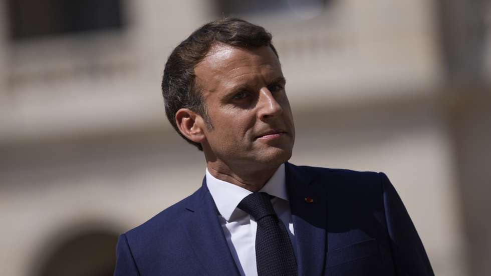 epa09356816 French President Emmanuel Macron attends a farewell ceremony for the French armed forces chief of staff, Gen. Francois Lecointre at the Invalides monument in Paris, France, 21 July 2021.  EPA/DANIEL COLE / POOL MAXPPP OUT