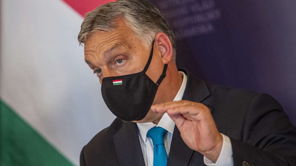 epa09495446 Hungarian Prime Minister Viktor Orban attends a press conference with Czech Prime Minister Andrej Babis after their meeting in Usti nad Labem, Czech Republic, 29 September 2021. Orban is on an official visit to the Czech Republic.  EPA/MARTIN DIVISEK