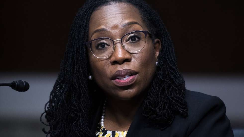 epa09166041 Ketanji Brown Jackson, nominee to be U.S. Circuit Judge for the District of Columbia Circuit, testifies during her Senate Judiciary Committee confirmation hearing in Dirksen Senate Office Building in Washington, DC, USA, 28 April 2021.  EPA/Tom Williams / POOL